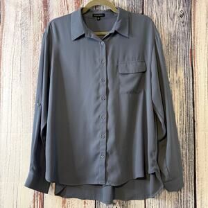 Pleione Women’s Large Long Sleeve Blue Button Down Blouse